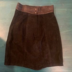 Vintage black leather/suede high waist skirt